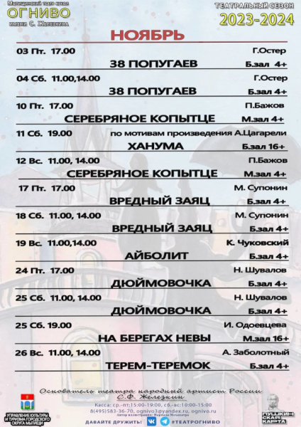 Афиша на ноябрь 2023 года Театр Кукол Огниво Мытищи